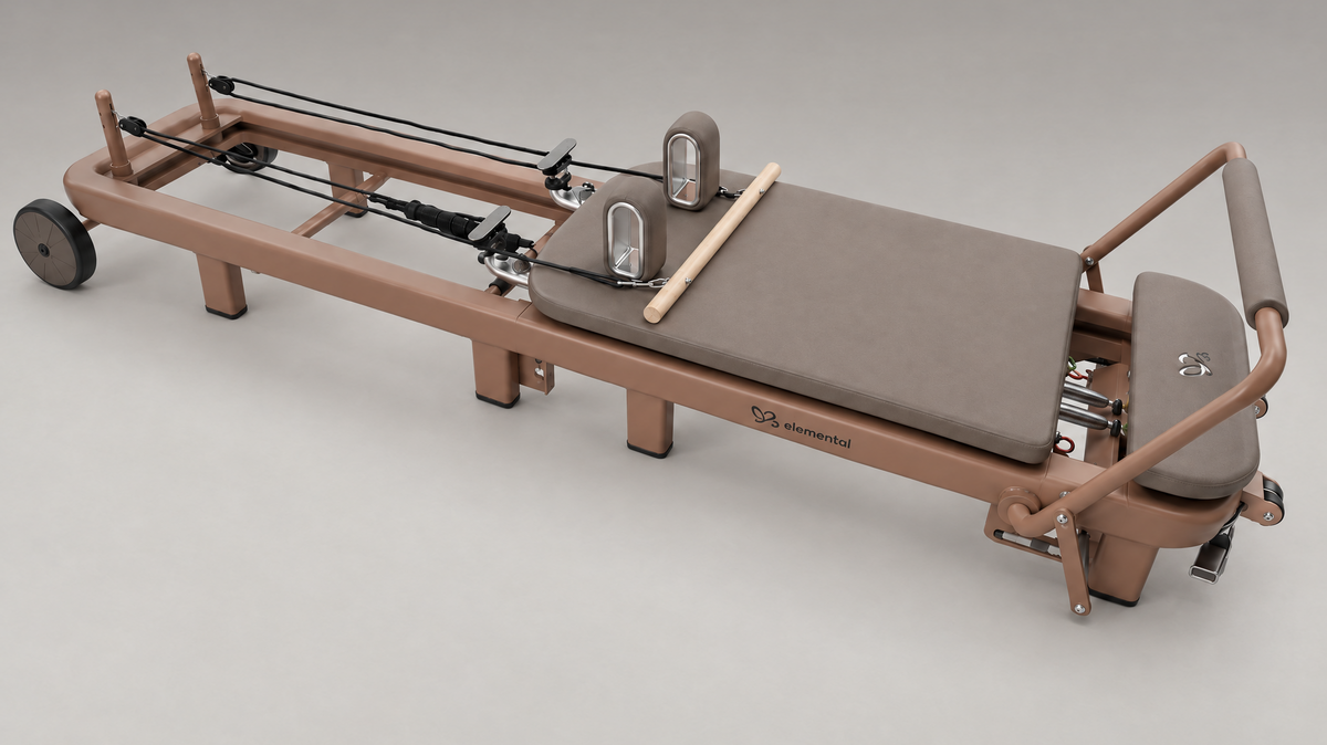 Elemental TerraFold Pilates reformer in Au Terroir viewed as a sculptural design object