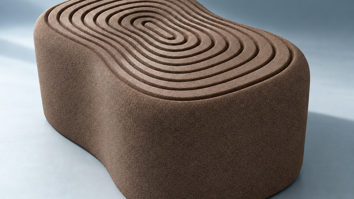 Elemental Pebble Pilates box in Partridge with sculptural rounded profile and concentric top grooves