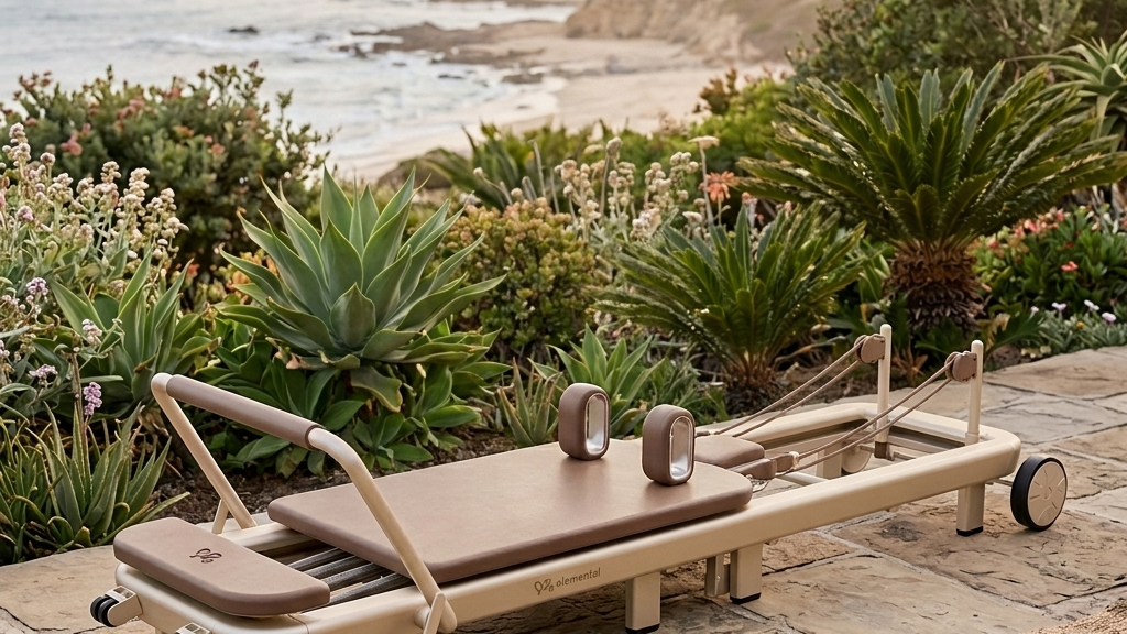 Elemental TerraFold Pilates reformer on a European-style terrace