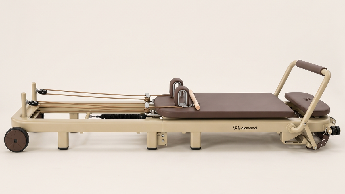 Elemental TerraFold Pilates reformer in Au Sable, three-quarter product view