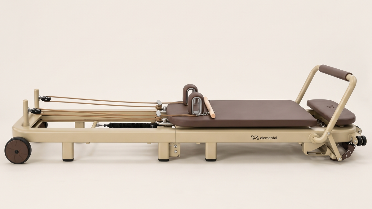 Elemental TerraFold Pilates reformer in Au Sable, three-quarter product view