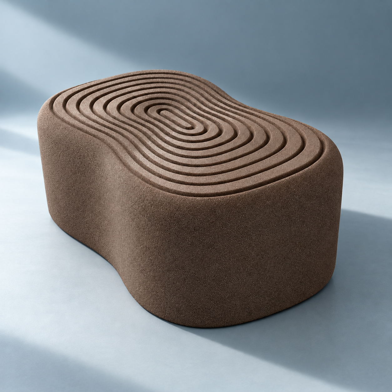 Elemental Pebble Pilates box in Partridge with sculptural rounded profile and concentric top grooves